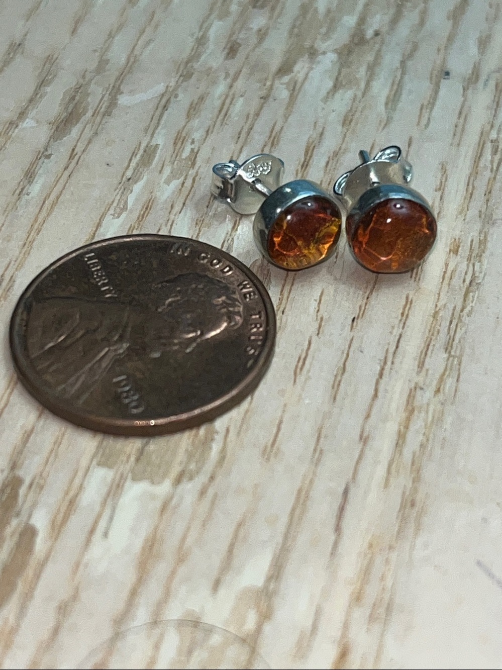 Amber Sterling Stud Earrings - Picture 8 of 11